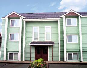 Exterior with green siding